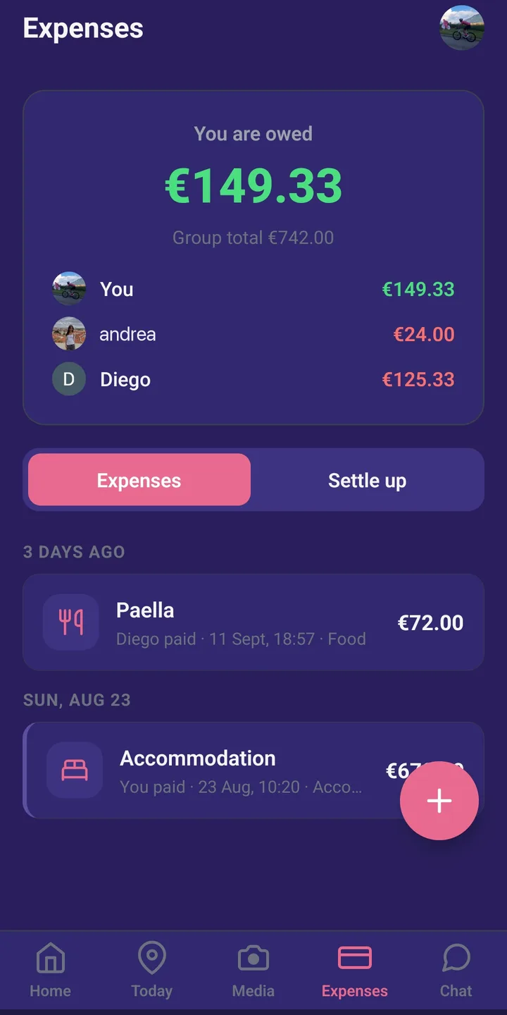 Shared expenses with balances and one-tap settle up